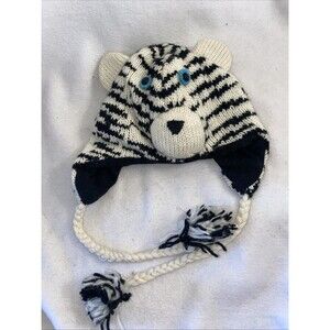 DeLux Wool Tiger Beanie Hat Hand made Knit Fleece Winter Nepal Kids